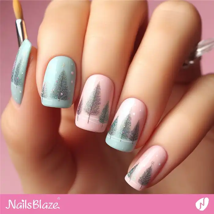 Pastel Nails with Christmas Trees | Winter - NB1283